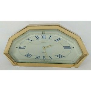 Seiko QSG236G Mantel Shelf Clock Metal Gold Geometric Mid Century‎ Modern VTG
